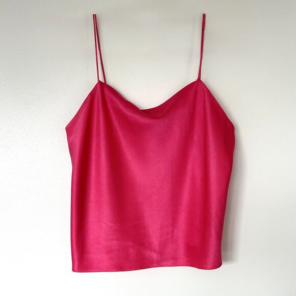 Alice + Olivia Harmon Candy Pink Satin Cami Top Sz Medium Cropped Cowl Neck Tank - Picture 7 of 16